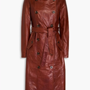 Belted leather trench coat