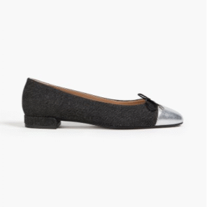 Sleek metallic leather-trimmed denim ballet flats